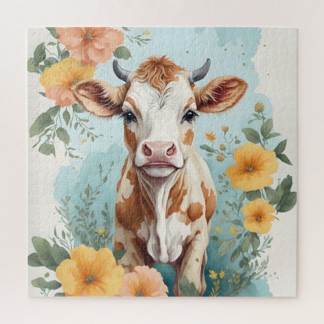 Niedliche Baby-Tiere | Adorable Kuh Calf Floral (Vertikal)