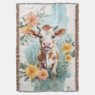 Niedliche Baby-Tiere Adorable Kuh Calf Floral Decke