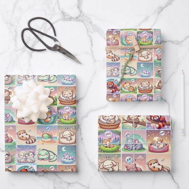 Niedliche Baby-Tiere - Baby-Dusche Packpapier Geschenkpapier Set (Vorderseite)