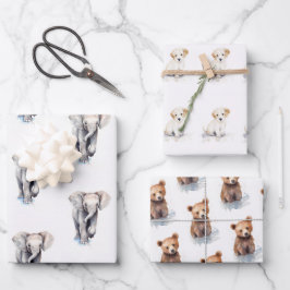 Niedliche Baby-Tiere Geschenkpapier Set