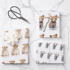 Niedliche Baby-Tiere Geschenkpapier Set
