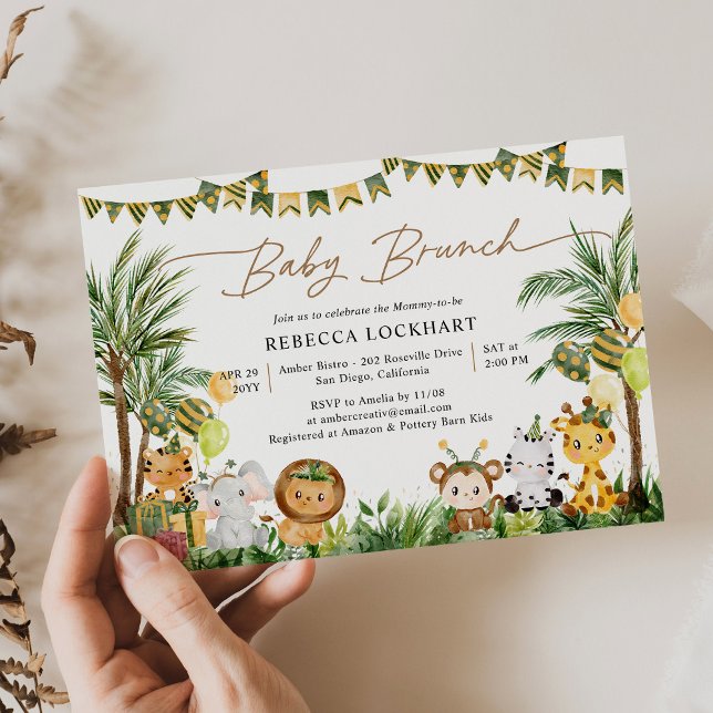 Niedliche Baby-Tiere in Jungle Safari Baby Brunch Einladung (Von Creator hochgeladen)
