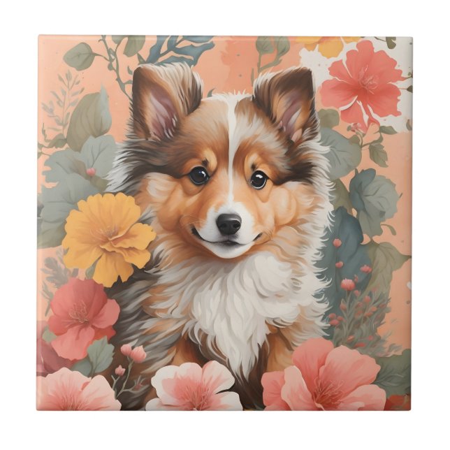 Niedliche Baby-Tiere | Niedlich Shetland Sheepdog  Fliese (Vorderseite)