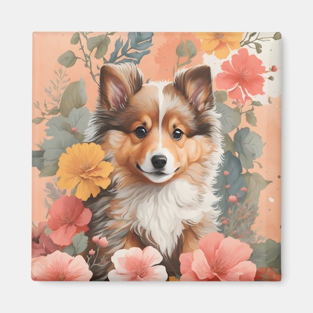 Niedliche Baby-Tiere | Niedlich Shetland Sheepdog  Magnet (Vorne)