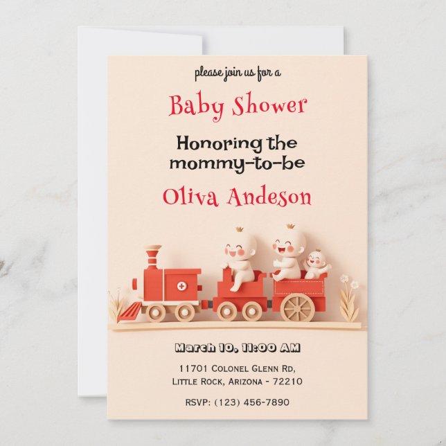 Niedliche Baby Train Baby Duschkarte Einladung (Vorderseite)