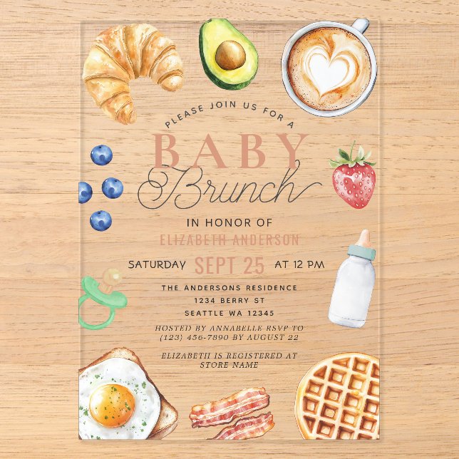 Niedliche Babybrunch Babydusche Acryleinladungen (Vorderseite)