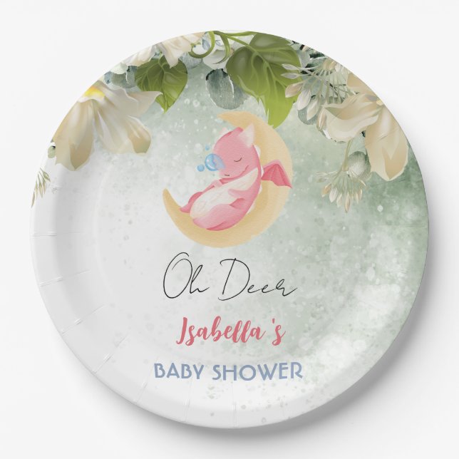 Niedliche Babydrache Dinosaurier Wildblume Babydus Pappteller (Vorderseite)