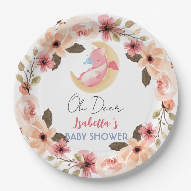 Niedliche Babydrache Dinosaurier Wildblume Babydus Pappteller (Vorderseite)