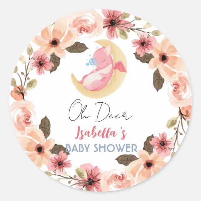 Niedliche Babydrache Dinosaurier Wildblume Babydus Runder Aufkleber (Vorderseite)