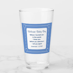 Niedliche Babydusche Bibel Verse Streifen blaues P Glas