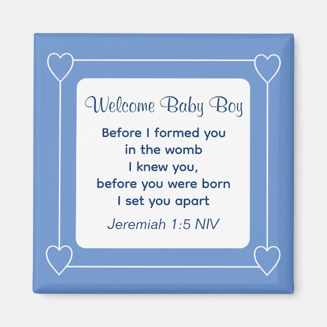 Niedliche Babydusche Bibel Verse Streifen blaues P Magnet (Vorne)