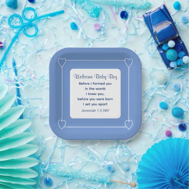 Niedliche Babydusche Bibel Verse Streifen blaues P Pappteller (Party)