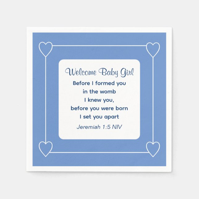 Niedliche Babydusche Bibel Verse Streifen blaues P Serviette (Vorderseite)