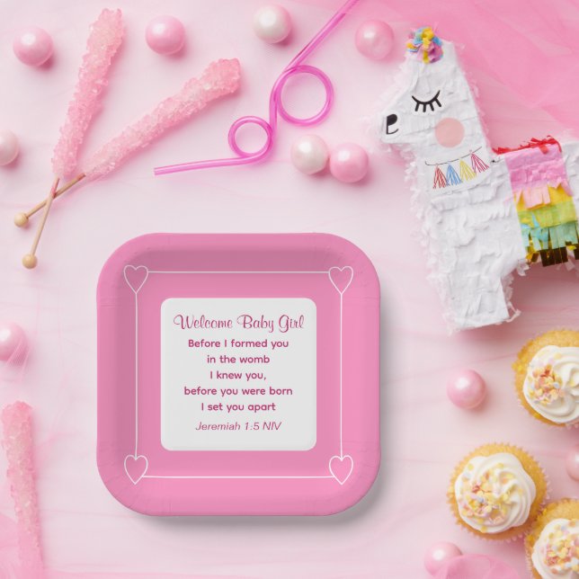 Niedliche Babydusche Bibel Verse Streifen rosa Par Pappteller (Party)
