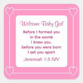 Niedliche Babydusche Bibel Verse Streifen rosa Par Quadratischer Aufkleber