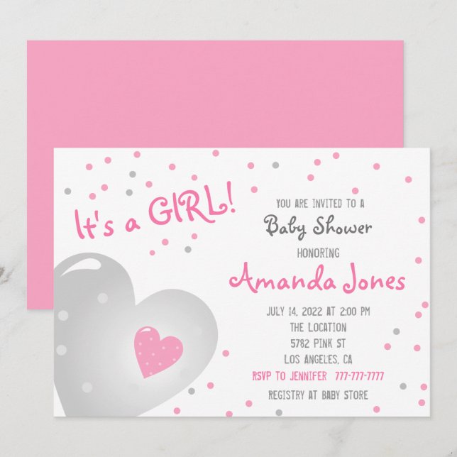 Niedliche Babydusche Girl*: 💗 Einladung (Vorne/Hinten)