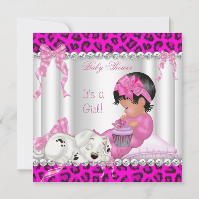 Niedliche Babydusche Girl Pink Leopard Cupcake 2 Einladung (Vorderseite)