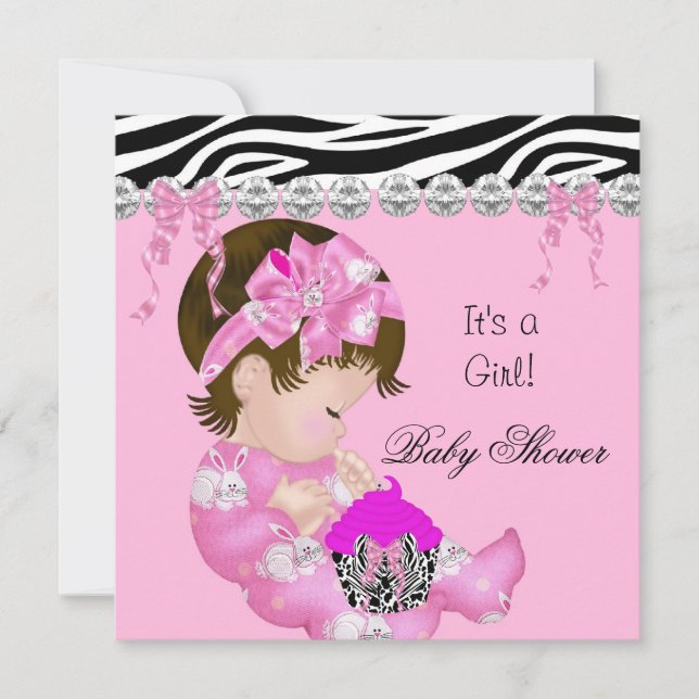 Niedliche Babydusche Girl Pink Zebra cupcake 3 Einladung (Vorderseite)