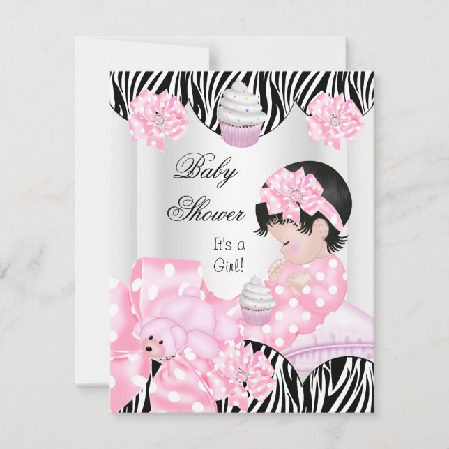 Niedliche Babydusche Girl Pink Zebra Cupcake Einladung (Vorderseite)