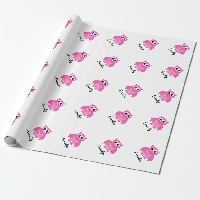 Niedliche Babydusche gürtelrosa Uhusverpackung Geschenkpapier (Ungerollt)