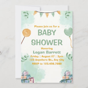 Niedliche Babydusche mit Grün und Gelb Einladung