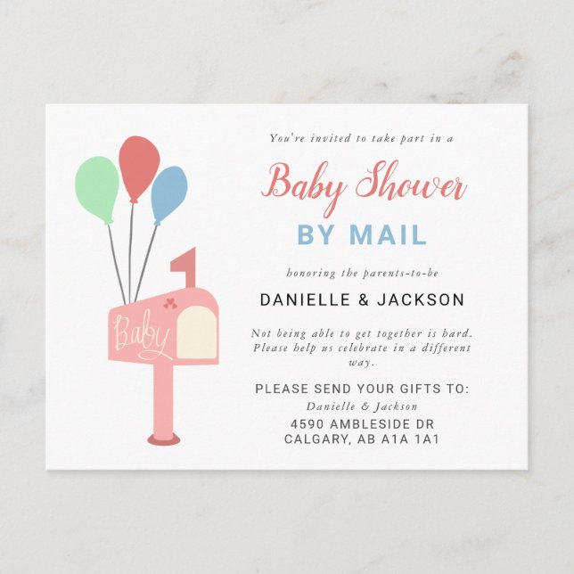 Niedliche Babydusche von Mail Mailbox Balloons Cov Postkarte (Vorderseite)