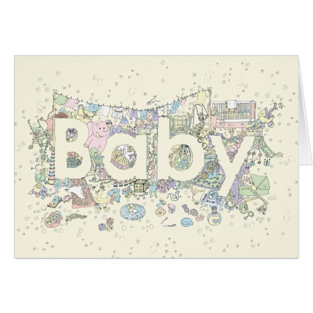 Niedliche Babydusche Word Art Pastel Farben neutra (Vorderseite (Horizontal))