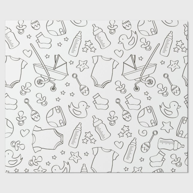 Niedliche Babyduschgeschenke Doodschwarz-weiß Desi Geschenkpapier (Saum)