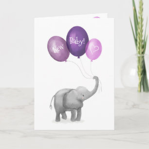 Niedliche Babyelefant - neue Babykarte (lila) Karte
