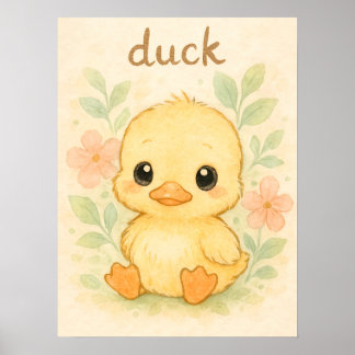 Niedliche Babyente - Aquarell-Tierwerbung für Kind Poster