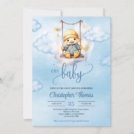 Niedliche Babyente auf Schwingen am Himmel Oh Baby Einladung