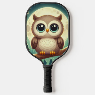 Niedliche Babyeule nachts mit Mond Pickleball Schläger