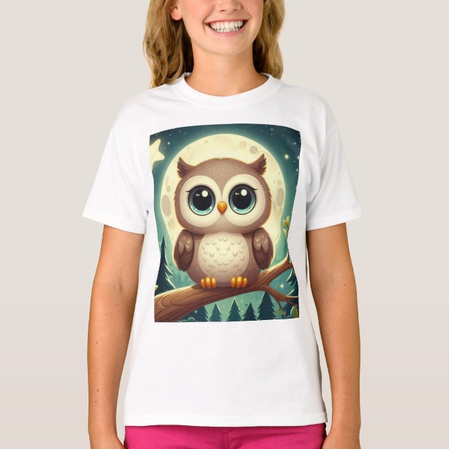 Niedliche Babyeule nachts mit Mond T-Shirt (Vorderseite)