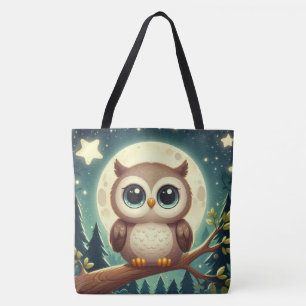 Niedliche Babyeule nachts mit Mond Tasche