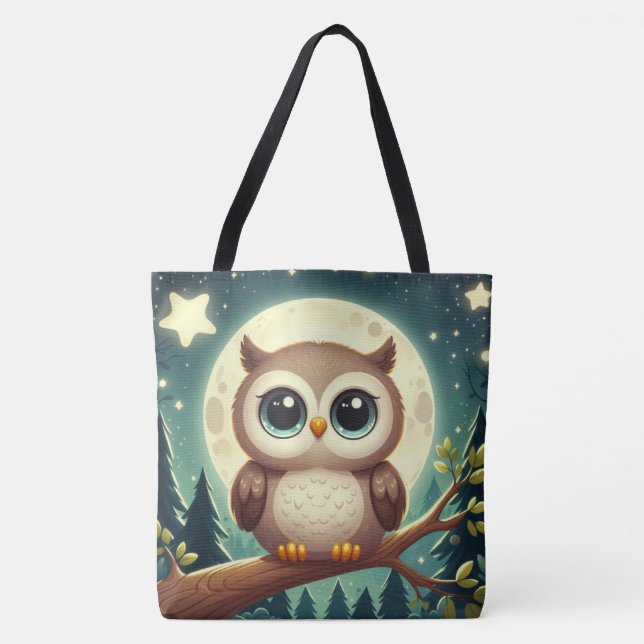 Niedliche Babyeule nachts mit Mond Tasche (Vorderseite)
