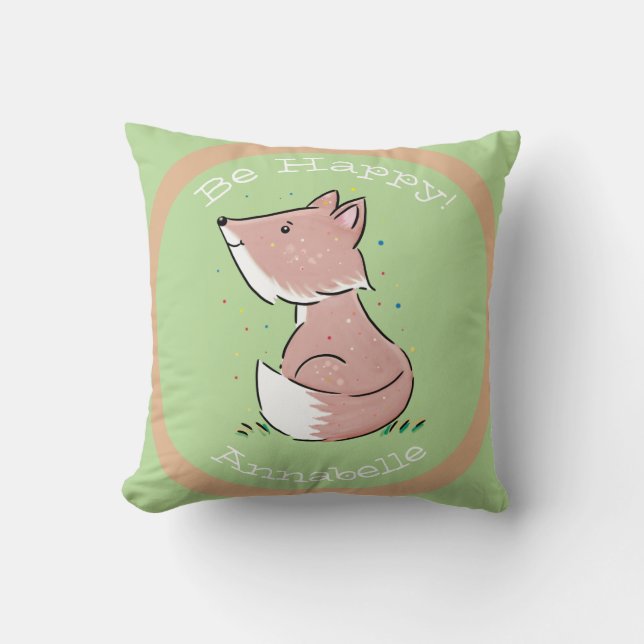 Niedliche Babyfuchs-Grüne Aquarellbilder Kissen (Vorderseite)