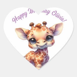 Niedliche Babygiraffe Herz-Aufkleber