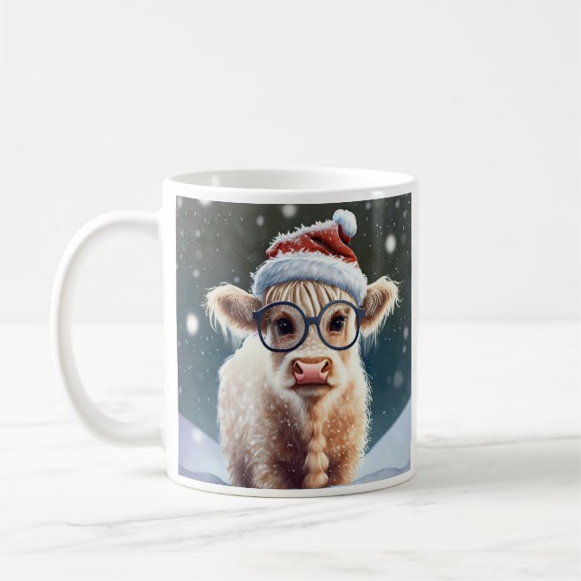 Niedliche Babyhochlandkuh im Schnee Kaffeetasse (Links)