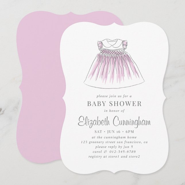 Niedliche Babykleid Babydusche Einladung (Vorne/Hinten)