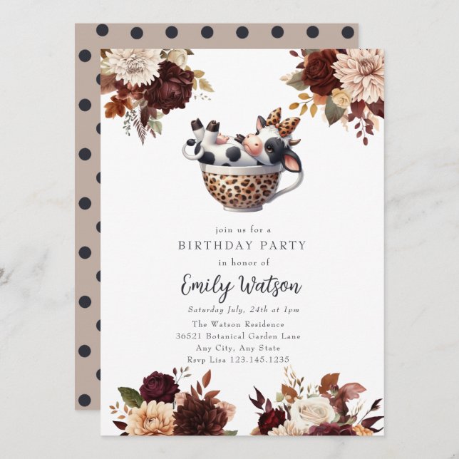Niedliche Babykuh | Birthday Tee Party Einladung (Vorne/Hinten)