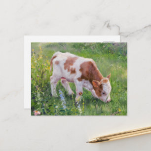 Niedliche Babykuh im Feld Blume, Claude Monet Styl Postkarte