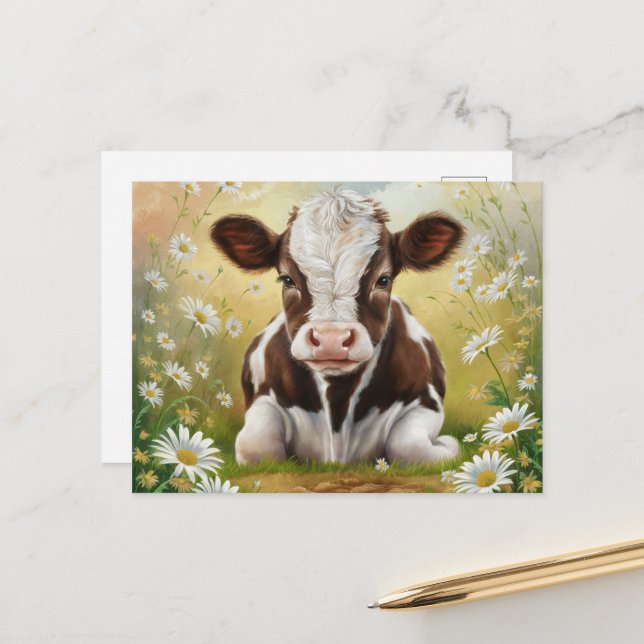 Niedliche Babykuh im Milchbereich Postkarte (Vorderseite/Rückseite Beispiel)