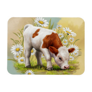 Niedliche Babykuh in einem Bereich von Daisies-Blu Magnet
