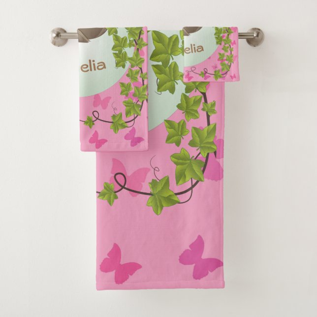 Niedliche Babymatte mit rosa Schmetterlingen Badet Badhandtuch Set (Insitu)