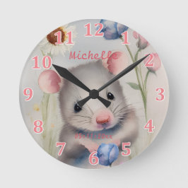 Niedliche Babymäuse Pastel Wasserfarbe Frühlingsbl Runde Wanduhr