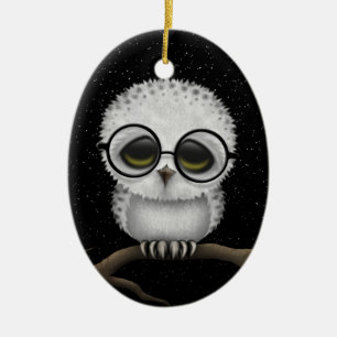 Niedliche Babysnowy-Eulen-tragende Gläser mit Keramik Ornament