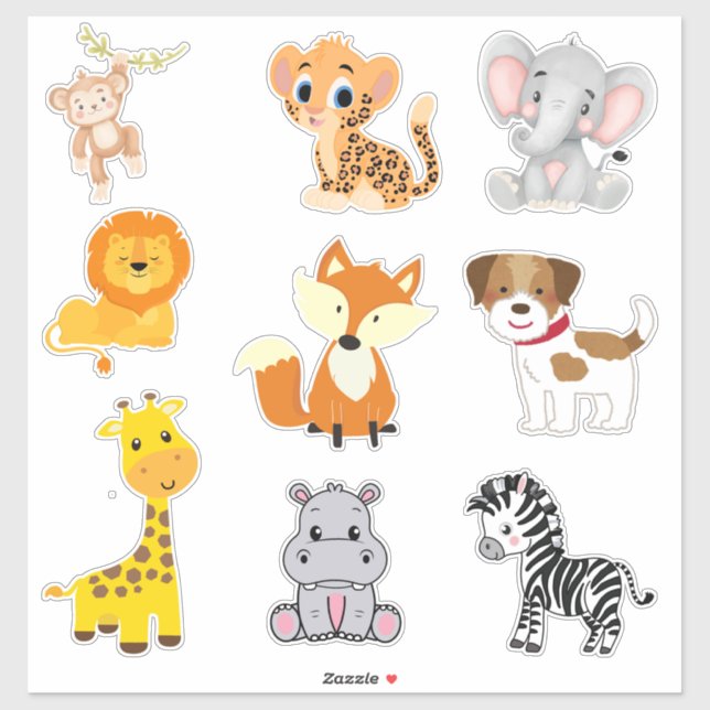 Niedliche Babytiere Maßgeschneiderte Vinyl Sticker (Blatt)