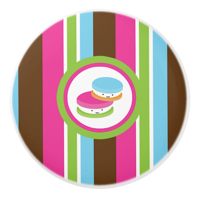 Niedliche Bäckerei Macaroons Spaß Streifen Keramikknauf (Vorderseite)