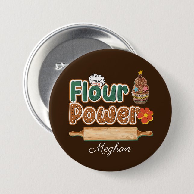 niedliche Backliebhaber Mehl Power hinzufügen Name Button (Vorne & Hinten)