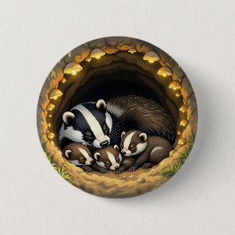 Niedliche Badger Family Napping Button